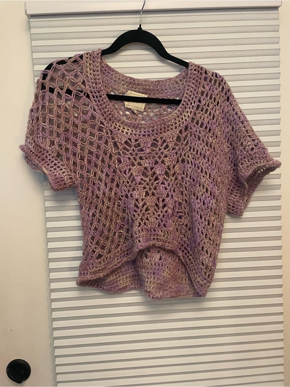 Augden Lavender Crochet Open Knit Short Sleeve Top M
